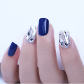Vibeficant FlexFit Blue Press on Nails Short Squoval Glitter with Rhinestone Design